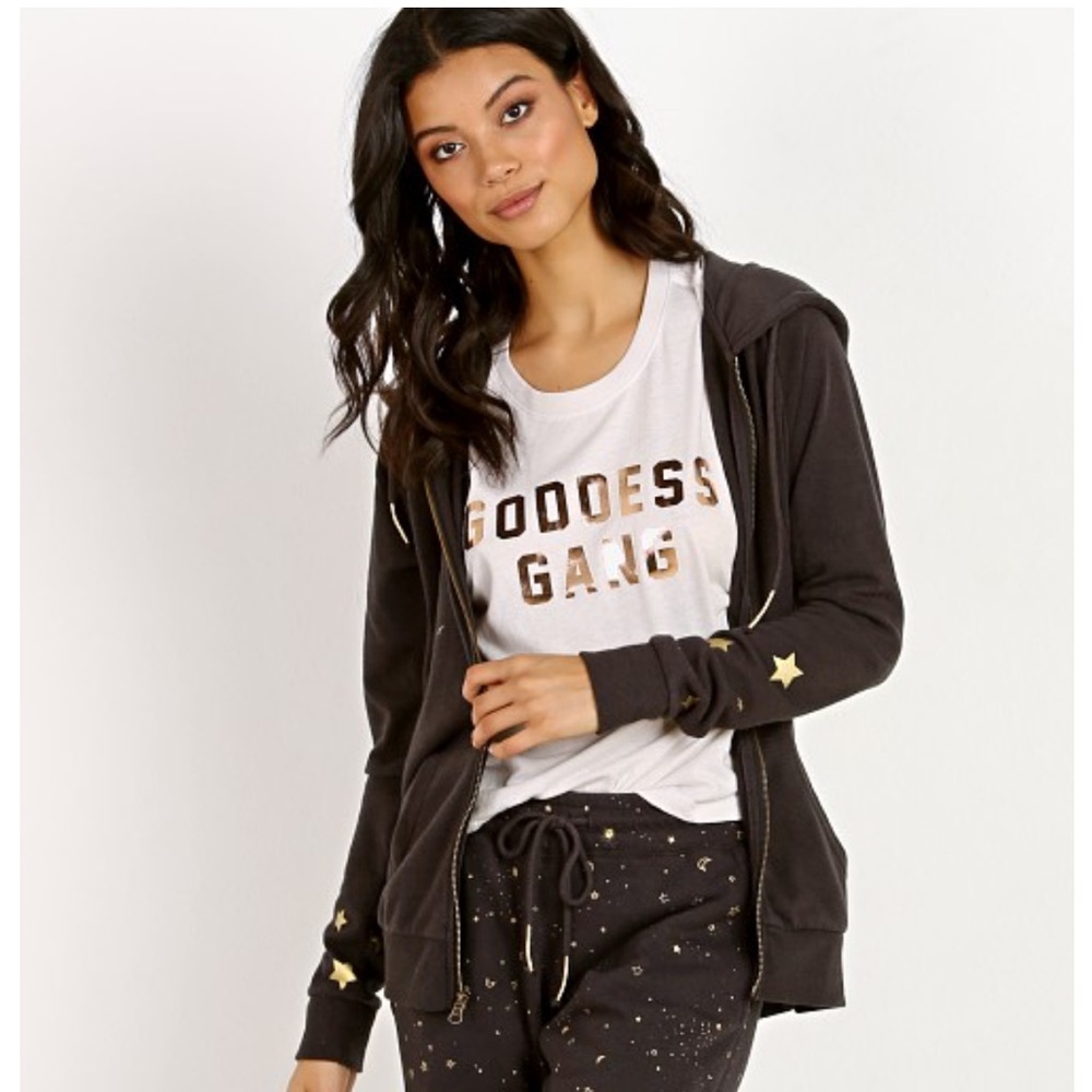 2/$20- Spiritual Gangster Black Hoodie with Gold Star Accents Small